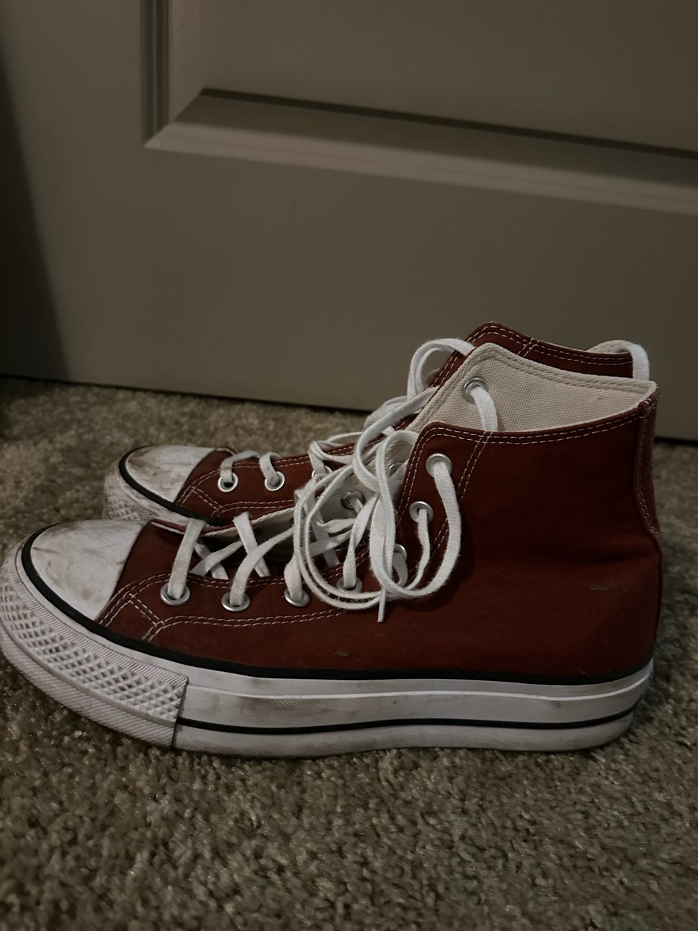 Converse High-Top Sneakers in Rust Brown with White Accents